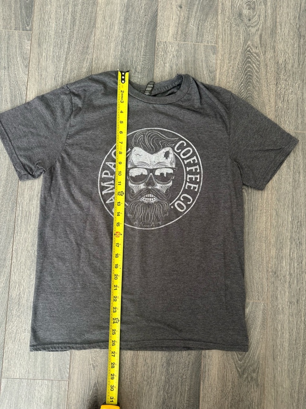 EUC Rampage Coffee Hipster Skull Logo Grey Crew Neck T Shirt Size Large - Picture 3 of 6
